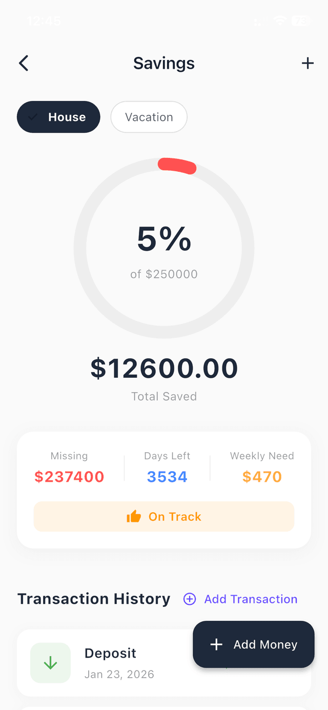 Savings Goals Screen